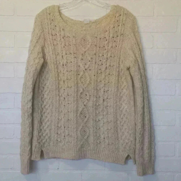 Gap Women's Sweater Blend Rhinestones Cable Knit Size: Small #0085 - Picture 1 of 9